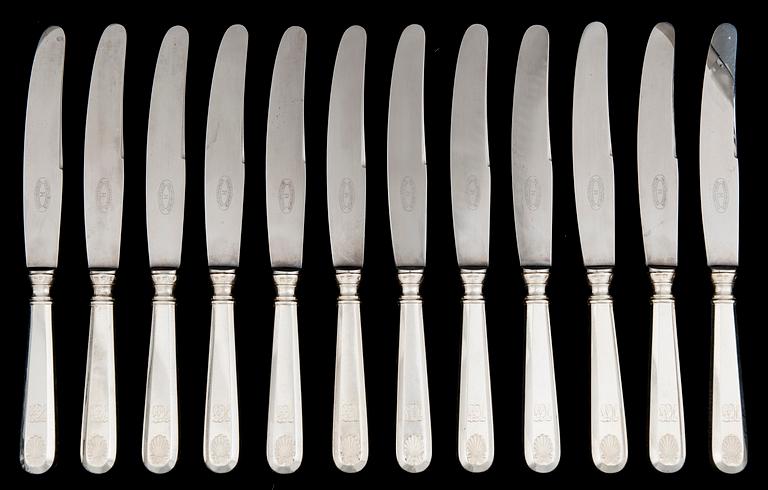 BESTICKUPPSÄTTNING, 12+12, silver, "Musslan", Tavastehus 1950-tal.