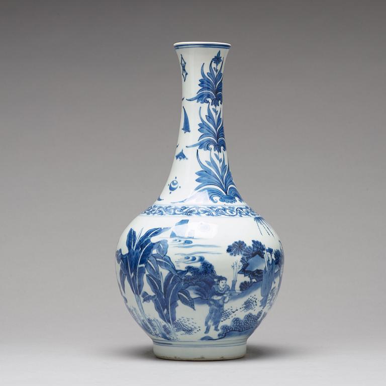 A Transitional blue and white bottle vase, 17th Century.