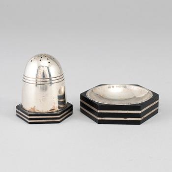 ERIC PIHLGREN, two saltcellars, art déco, silver and bakelite, 1930s.