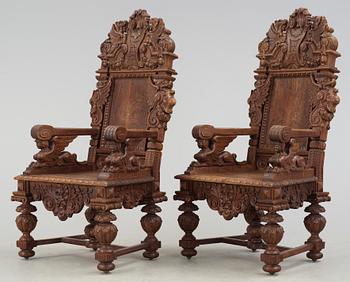 TRONSTOLAR, ett par, barockstil, 1800-tal.