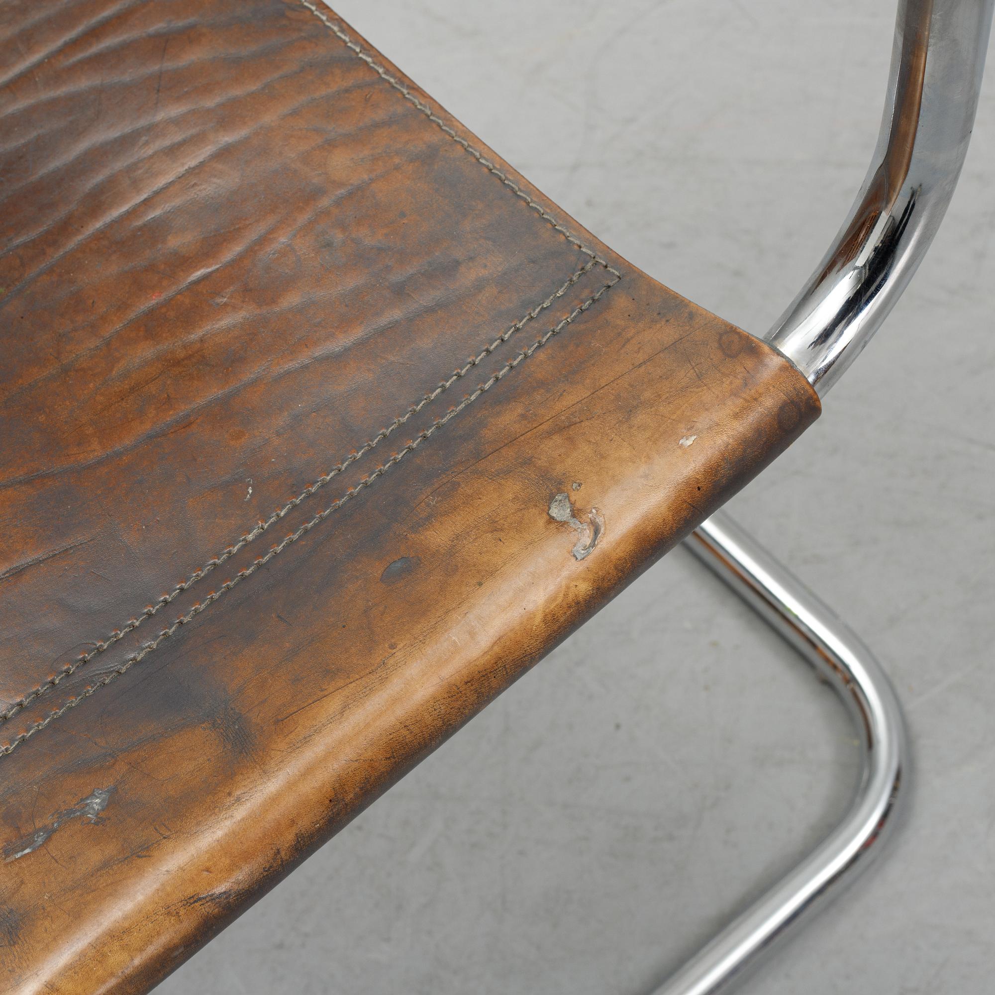 Six Fasem leather and tubular steel chairs, Italy, 1985.