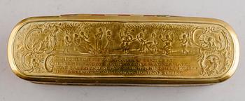 VAXLJUSSTAKE, KALENDERDOSA SAMT STRYKJÄRN, mässing, 1800-tal.
