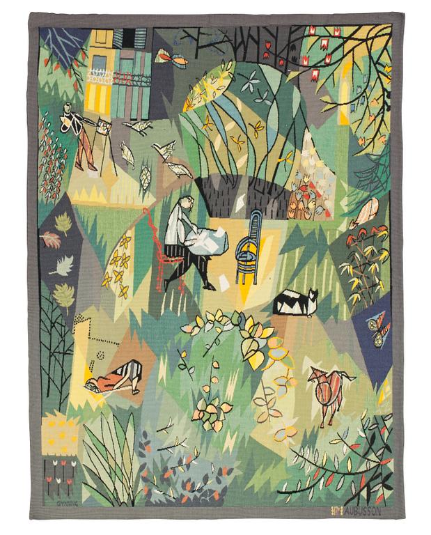 VÄVD TAPET. "Mon Jardin". Gobelängteknik. 137 x 100,5 cm.  Signerad GYNNING PF AUBUSSON.