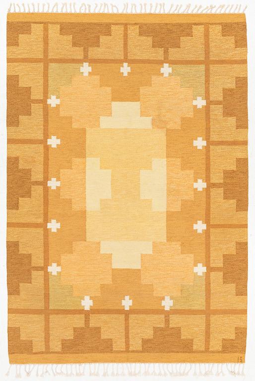 Ingegerd Silow, Rug, “Siljan gul”, flat weave, approximately 280 x 190 cm, signed IS.