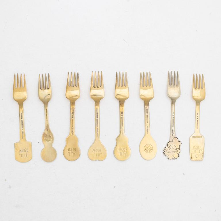 Anton Michelsen, Annual/Christmas spoons, 8 pcs, gilt sterling silver and enamel, Denmark.