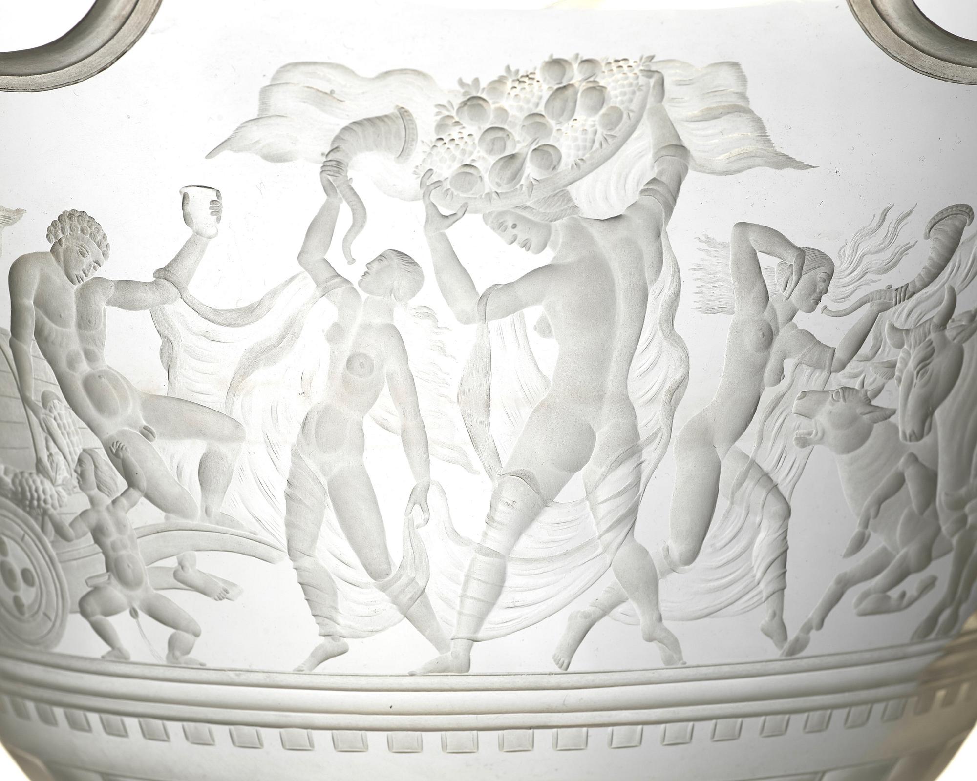 Simon Gate, a Swedish Grace engraved "Bacchus" bowl, Orrefors, Sweden 1926, engraved by Arthur Diessner.