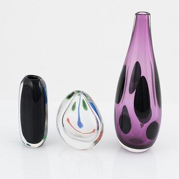 Anne Nilsson, a group of three glass vases, Orrefors.
