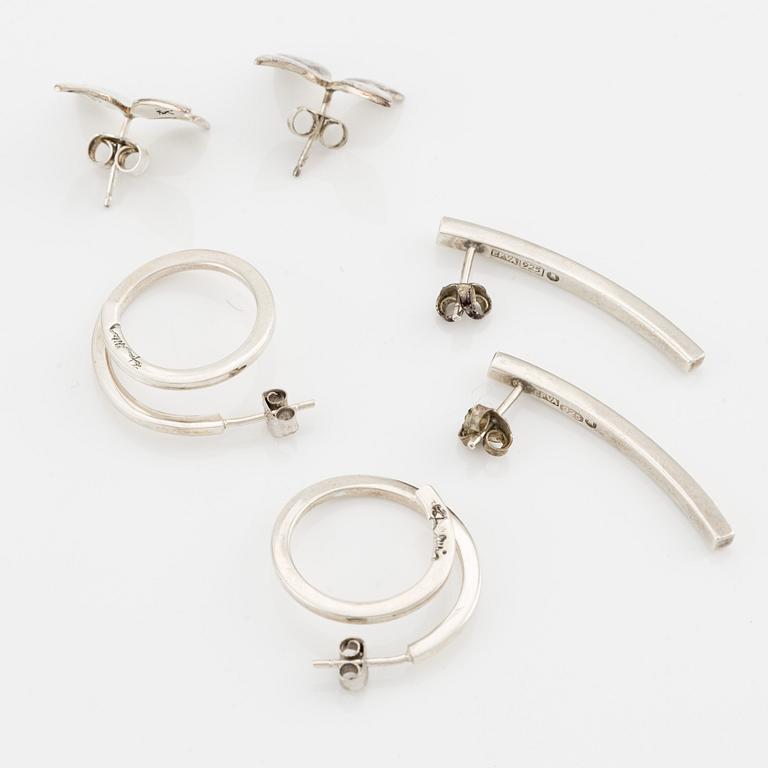 Efva Attling three pair of silver earrings.