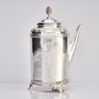 A Swedish 18th century silver coffee-pot, mark of Olof Hellbom, Stockholm 1798.