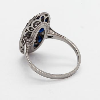 Ring, Art deco, diamonds, sapphires, platinum.