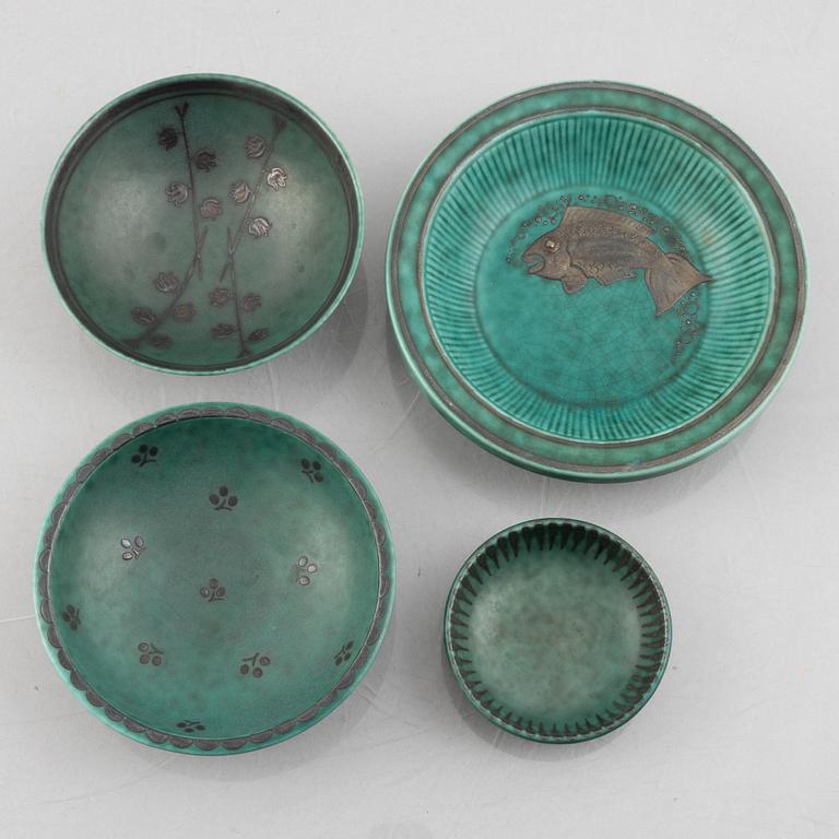 Wilhelm Kåge, a set of five 'Argenta' stoneware bowls, an ashtray and a vase, Gustavsberg.