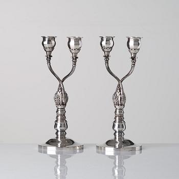 Johan Rohde, a pair of sterling candelabra, design nr 343 for Georg Jensen & Wendel, Denmark 1945-51.