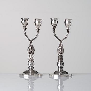 Johan Rohde, a pair of sterling candelabra, design nr 343 for Georg Jensen & Wendel, Denmark 1945-51.