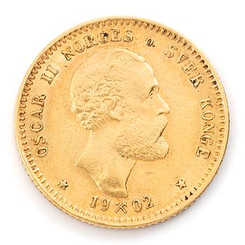 Guldmynt, Norge, Oskar II 10 kroner, 1902.