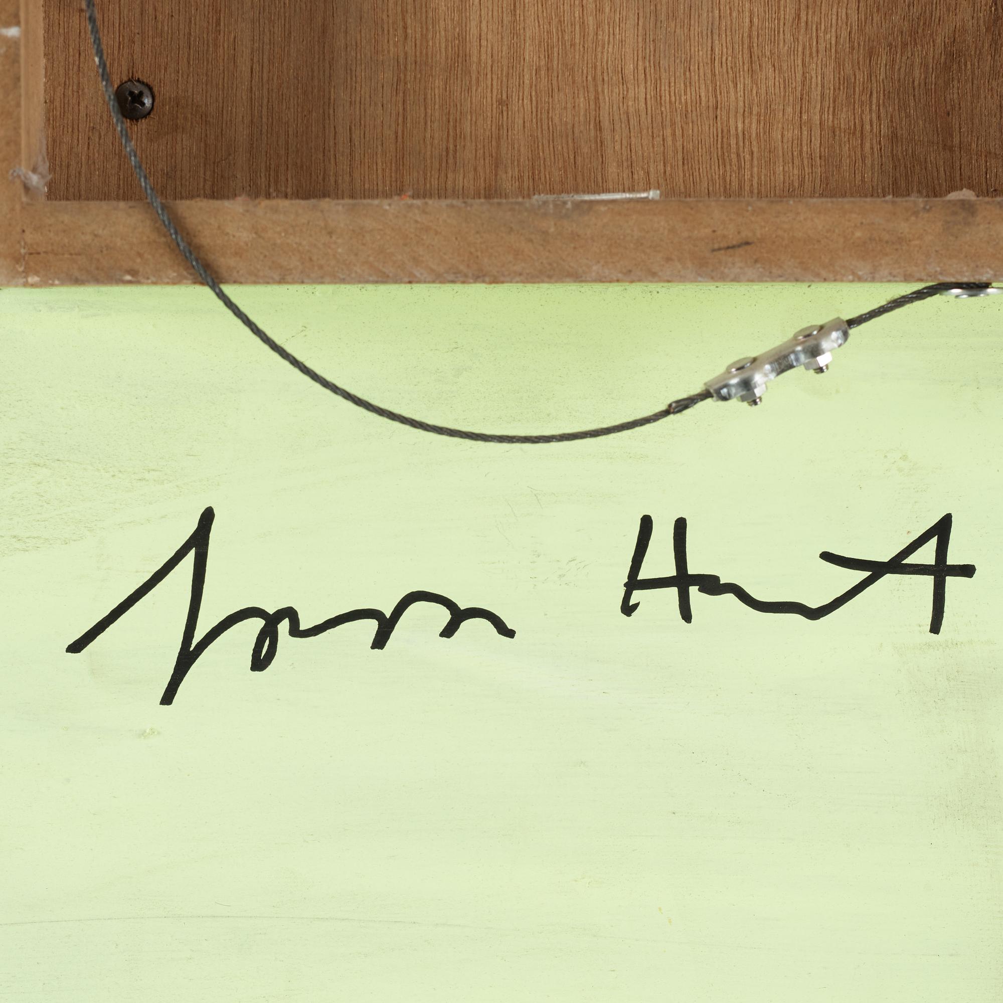 Gordon Hart, signed and dated 1984 on verso. Diptych. Gesso, silver leaf and metal leaf on panel.
