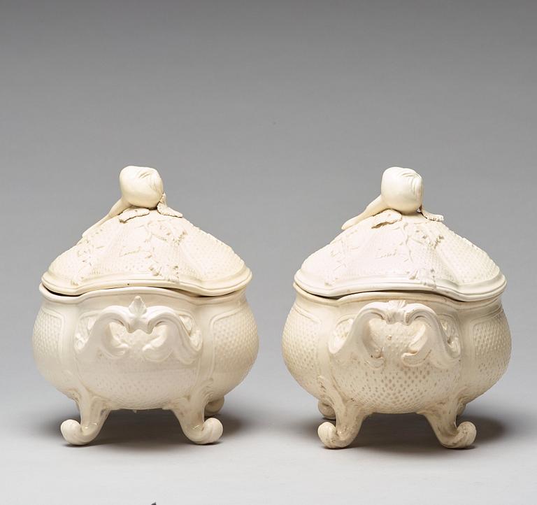 A pair of cream ware tureens with covers, Marieberg, period of Steen (1769-1788).