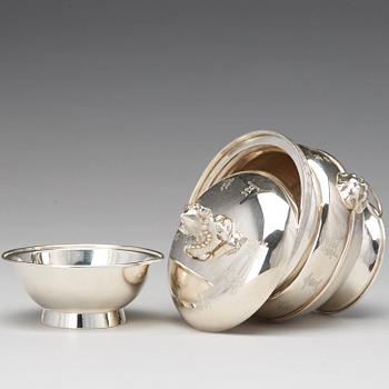 Skål med insats och lock, silver. Kina, märkt, Tianxing.