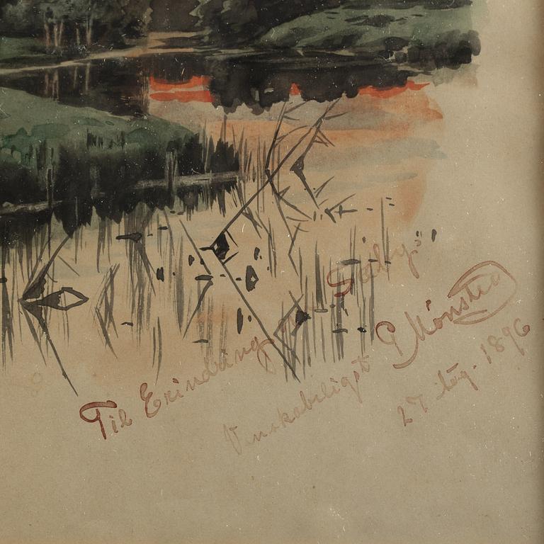 PEDER MORK MÖNSTED, akvarell, signerad med dedikation och daterad 29 aug 1896.