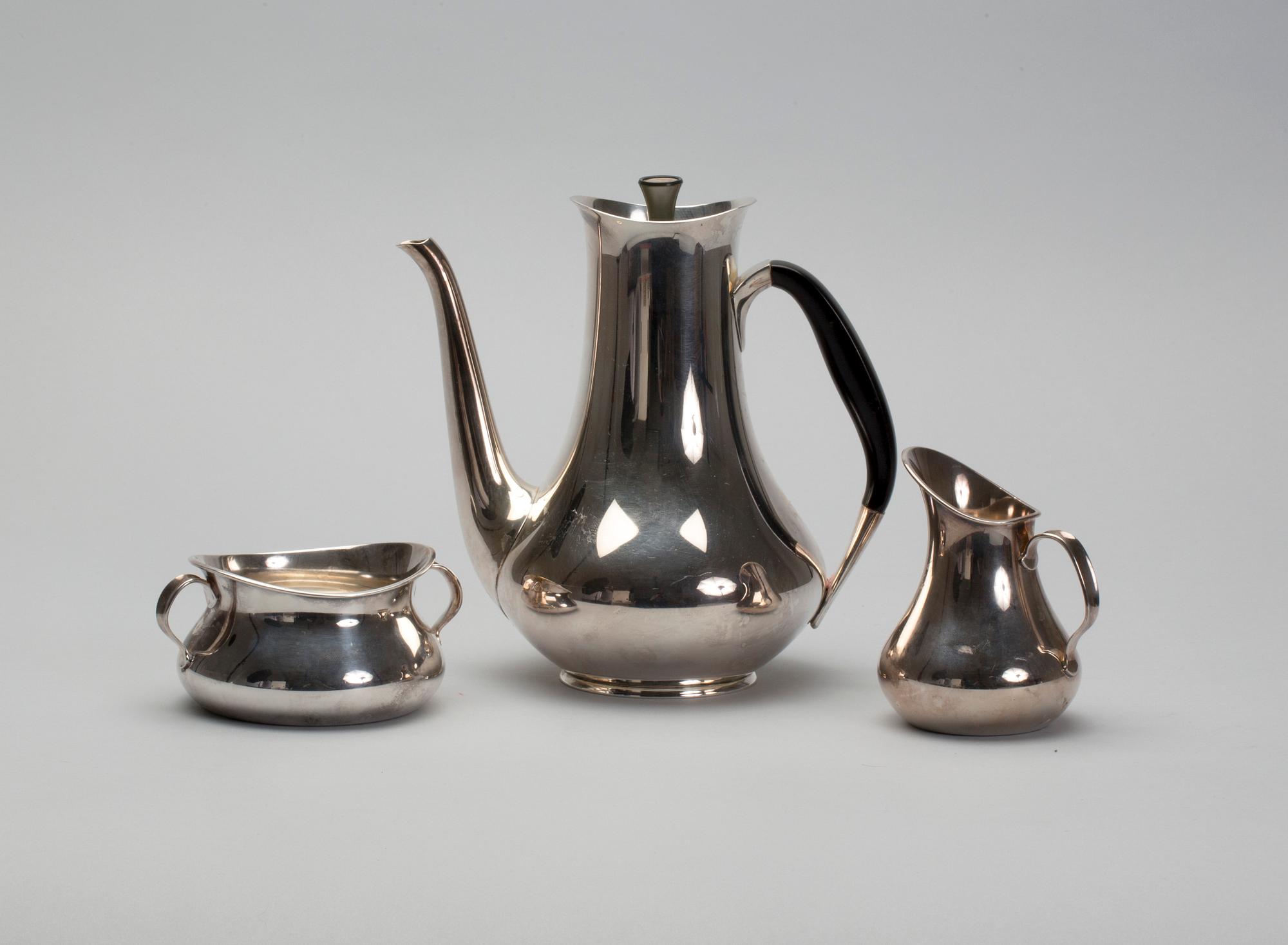 KAFFESERVIS, 3 delar, Hans Bunde för Cohr, silver, ca 860 g.