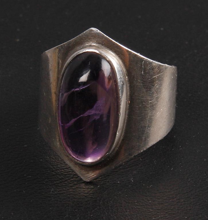 RING, silver, ametist, Rey Urban, Stockholm 1956.