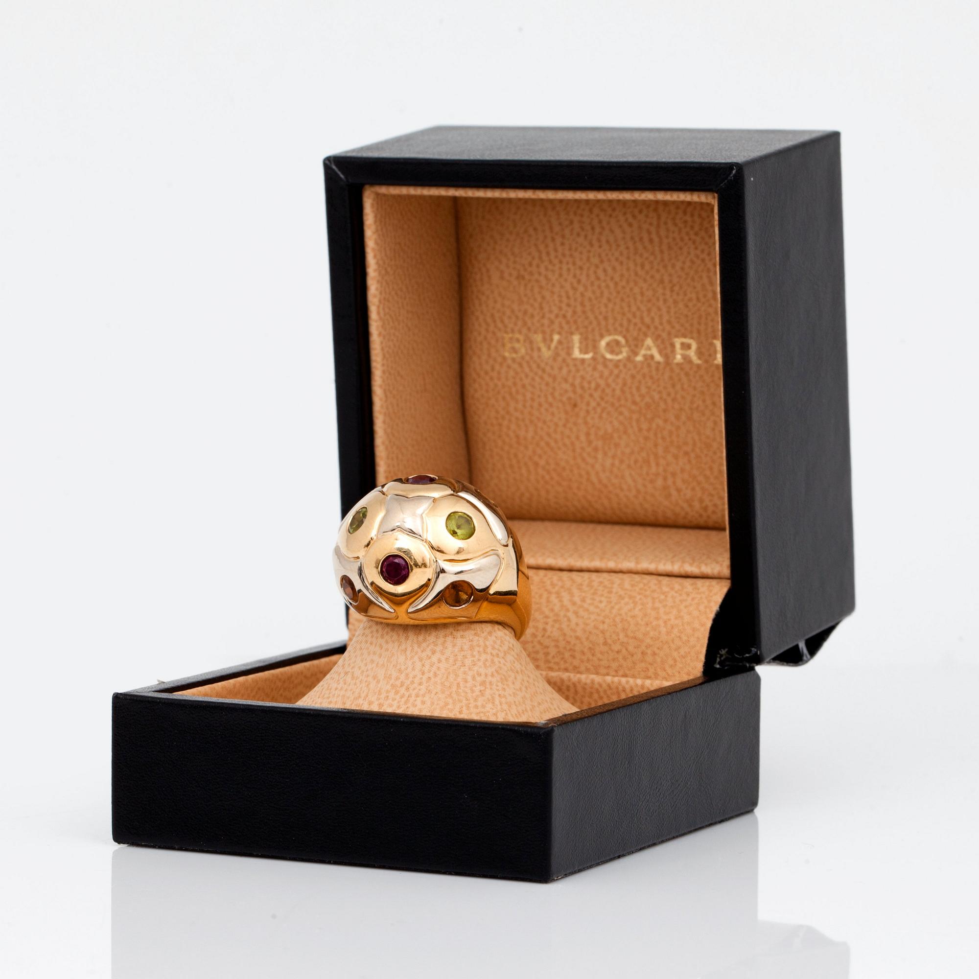 An amethyst, citrine, peridot and tourmaline ring, Bulgari, Italy.