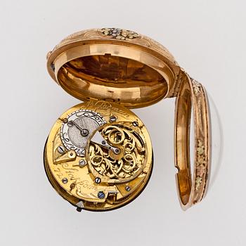 SPINDELUR, Gladman, Stockholm, trefärgat guld, ca 1780-tal.