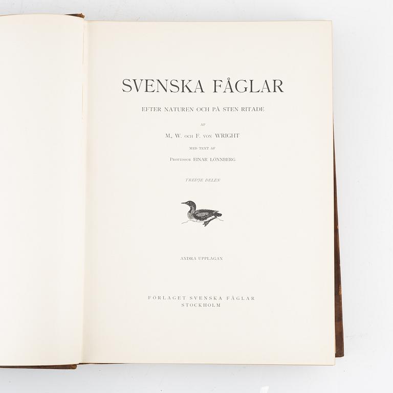 Bröderna von Wright, books, three volumes, 'Svenska fåglar', Förlaget Svenska Fåglar, Stockholm, 1927-1929.