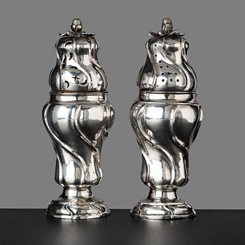 138. A pair of Rococo 18th century sugar casters by Eric Nyström (privilige in Stockholm 1783-1814).