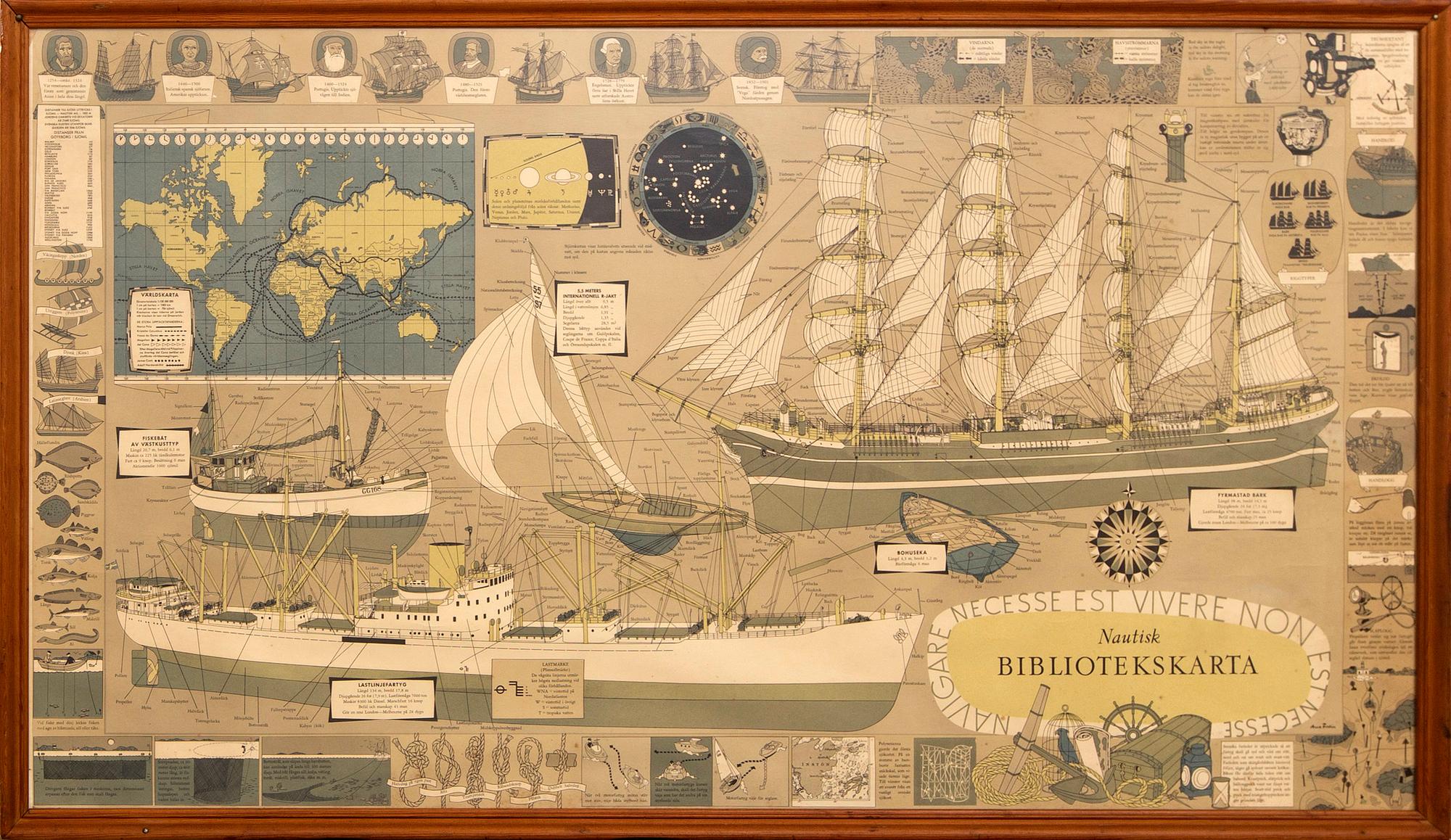 Poster, 1950s, Nautical Library Map. - Bukowskis