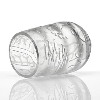 Sven Erik Skawonius, a blasted and cut clear glass vase, Kosta glassworks, Sweden 1934.