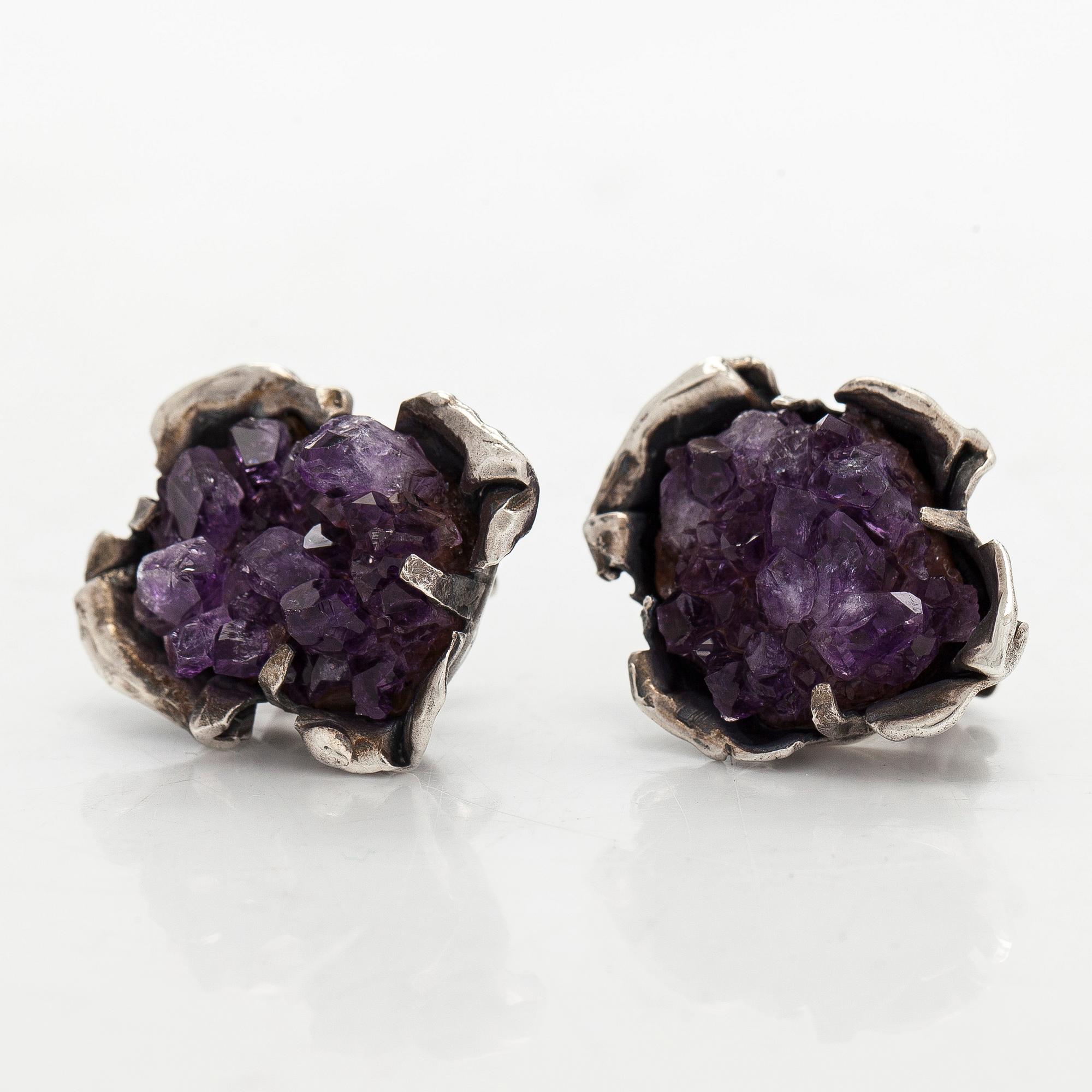 Reino Saastamoinen, örhängen, sterling silver och ametister, 1973.