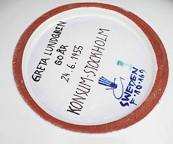 SKÅL, fajans, Stig Lindberg för Gustavsberg, sign med studiohanden, bär dat 1955.