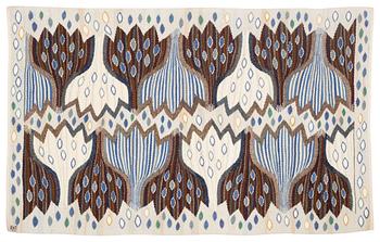 Ann-Mari Forsberg, a textile, "Blå crocus", a tapestry variant, ca 94,5 x 58 cm, signed AMF.