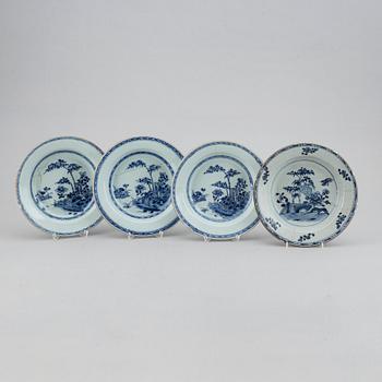 Four blue and white plates, Qing dynasty, Qianlong (1736-95).