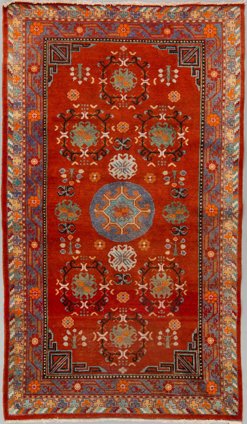 A russian or East Turkestan rug, around 224 x 130 cm.