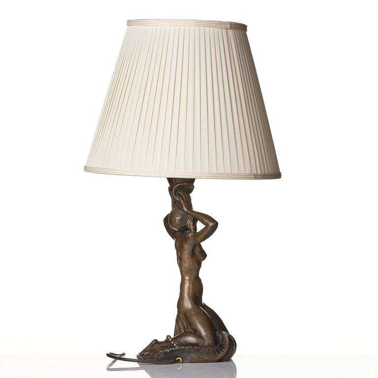 Hjördis Nordin-Tengbom, a patinated bronze table lamp, Herman Bergman konstgjuteri, Stockholm, 1922.