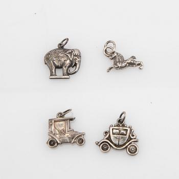 Bordsdekorationer och berlocker, silver, 9 delar.