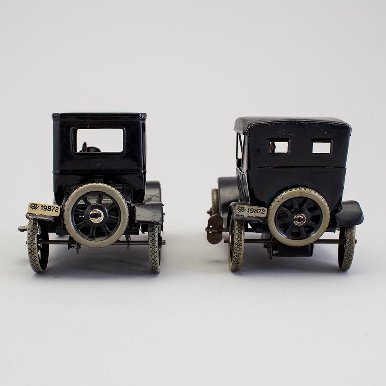 Two tinplate Bing Werke Fords, Germany, 1920s.