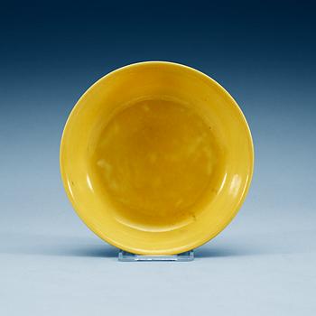 A yellow glazed dish, Ming dynasty with Zhengdes six character mark and of the period.