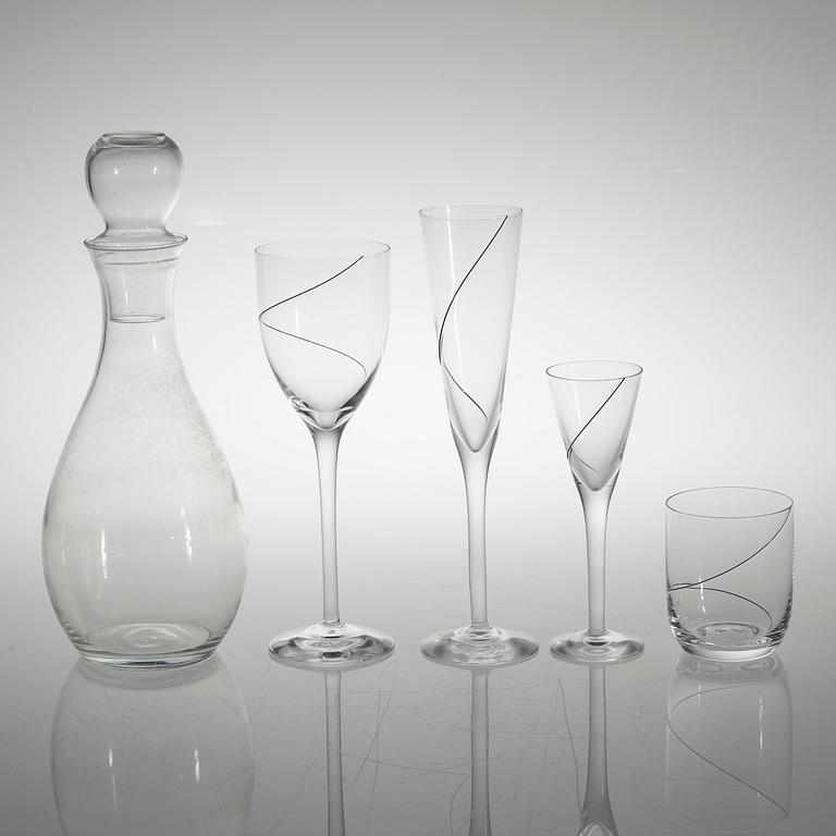 48 pieces of glass table ware, "Line" designed by Anna Ehrer for Kosta Boda.