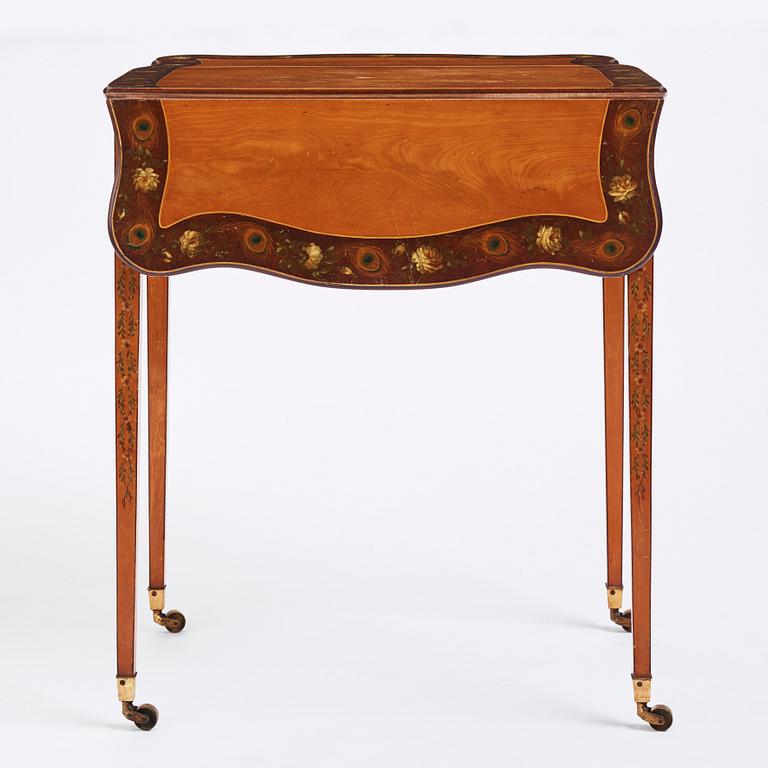 A Sheraton Revival painted satinwood drop-leaf table, 19th century.