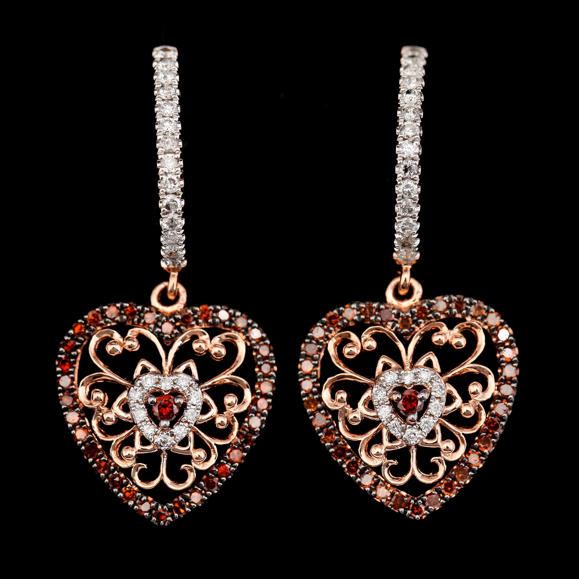 ÖRHÄNGEN, 18K roséguld, briljantslipade diamanter och roströda stenar.