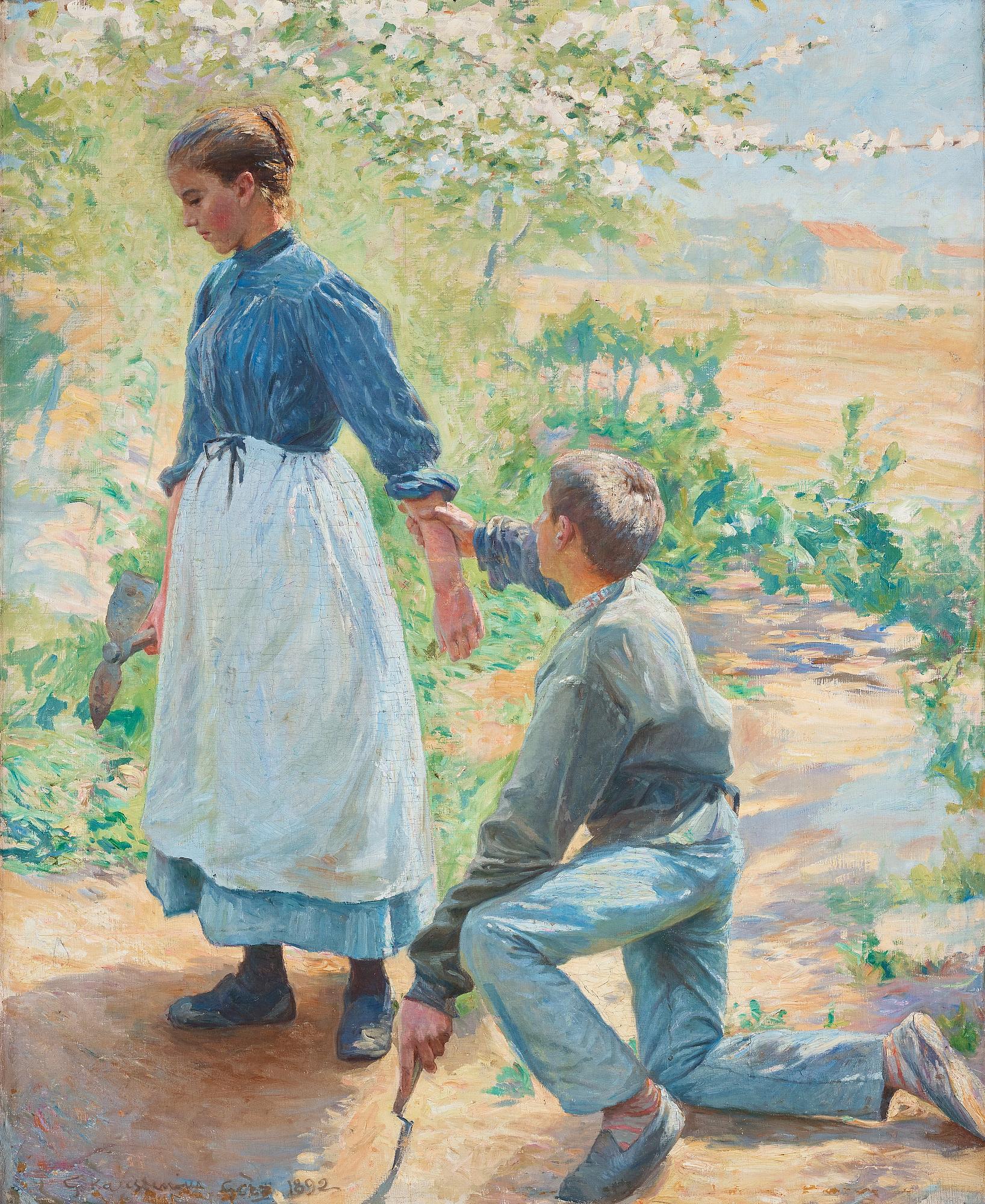 Gottfrid Kallstenius, Förälskat par, trädgårdsmotiv från Grez.