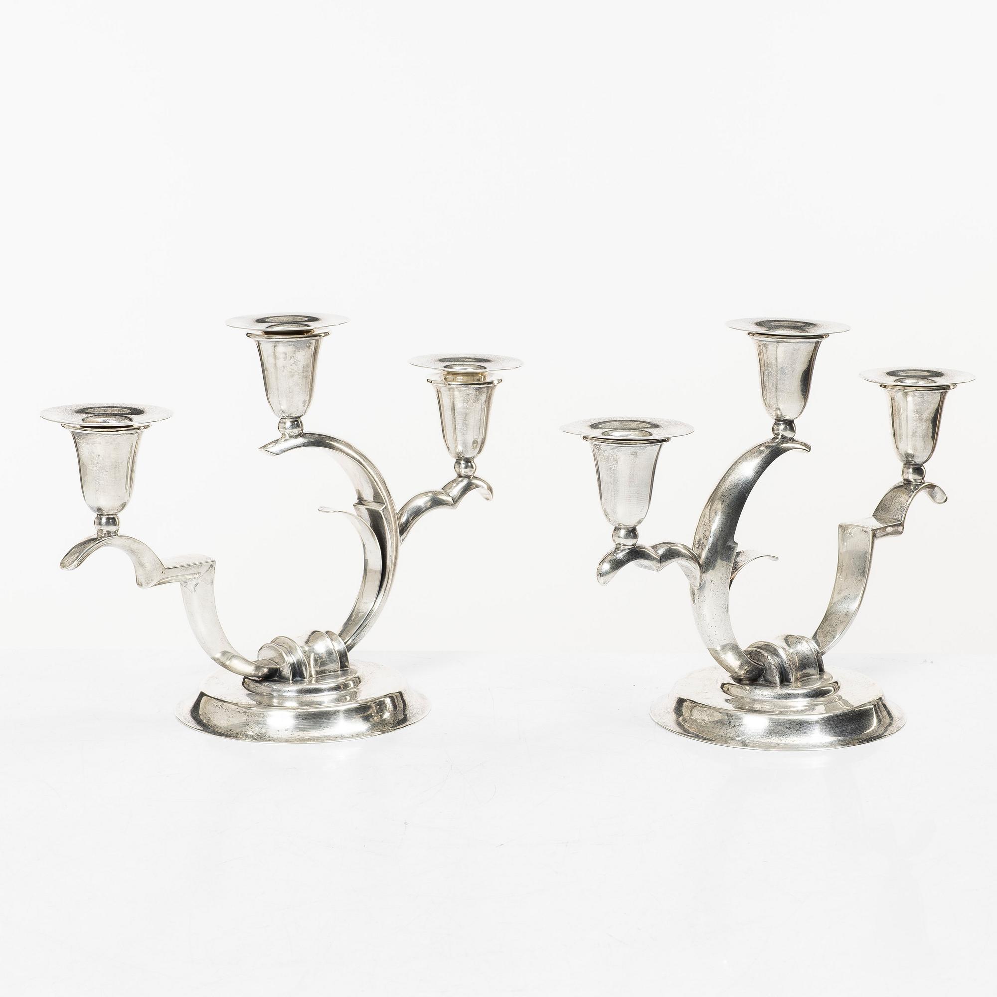 A pair of sterling silver Art Deco candelabras, Salvador de la Serna, Mexico, first half of the 20th century.