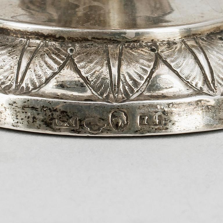 GRÄDDKANNA, silver, senempire, Christoffer Nordin, Hudiksvall, 1839, vikt ca 131g.