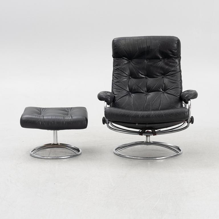 Fåtölj med fotpall, "Stressless", Ekornes, Norge, 1900-talets andra hälft.