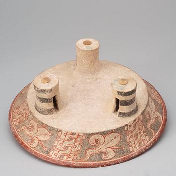 A MAYAN POLYCHROME TRIPOD CEREMONIAL CHOCOLATE BOWL, late Classic, ca 550-950 A.D.