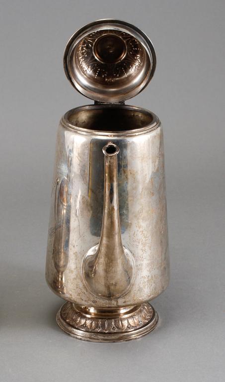 KAFFESERVIS, 3 delar, silver, Nils August Malmqvist, Malmö, 1884, total vikt ca 1310 g.