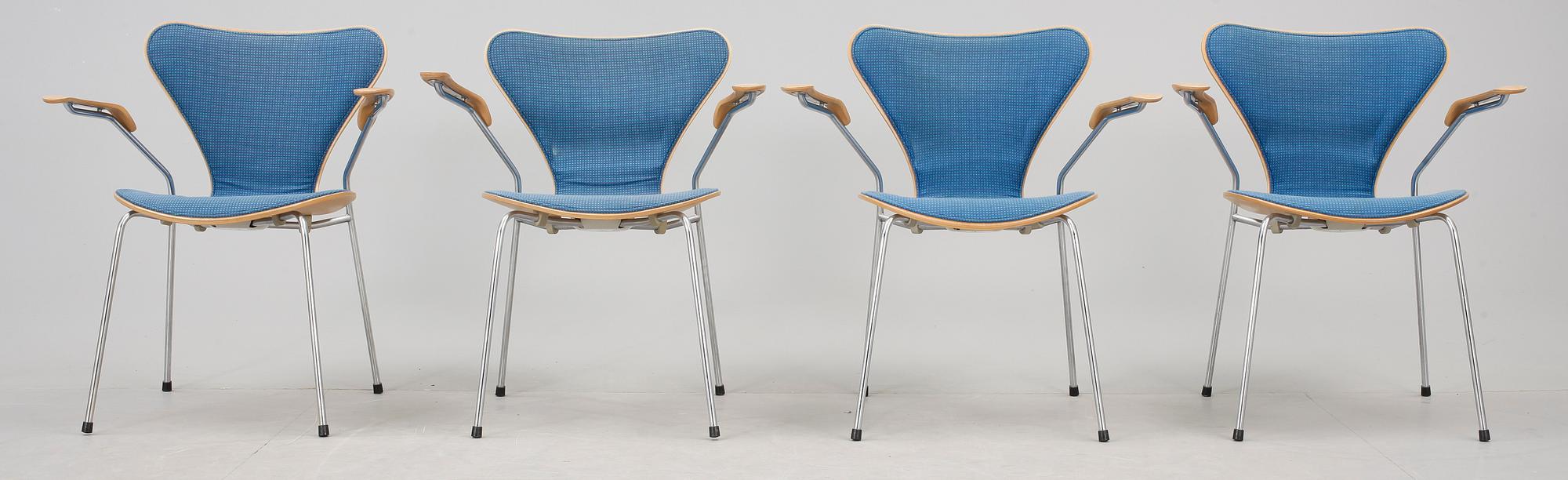 STOLAR, 4 stycken, "Sjuan", Arne Jacobsen, Fritz Hansen.