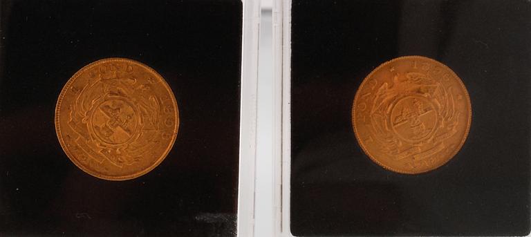 MYNT, 2 st, 1 Pond, Sydafrika, 1896 samt 1898. Vikt 8 + 8g.